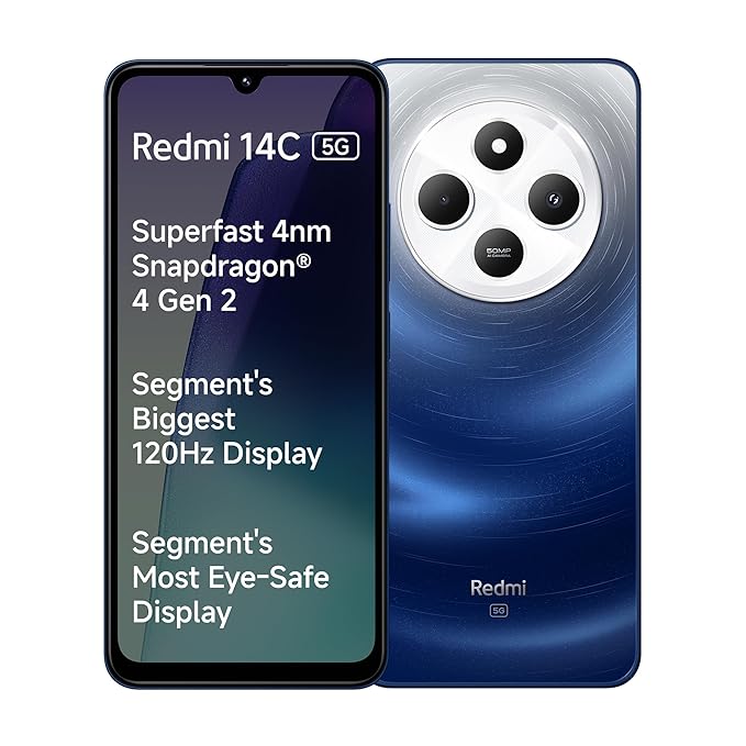 Redmi 14C 5G  6GB RAM, 128GB Storage | Superfast 4nm Snapdragon 4 Gen 2 | 120Hz 17.47cm (6.88”) Display | 5160mAh Battery | 50MP Dual Camera | Premium Starlight Design Mix Colour Fresh